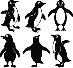 Naklejka premium Penguin Silhouette Set – Antarctic Bird Vector Collection in Walking and Standing Poses