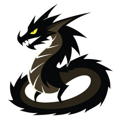 Fierce black dragon emblem with yellow eyes and sharp spikes coiled in a powerful pose ideal for gaming or fantasy themes