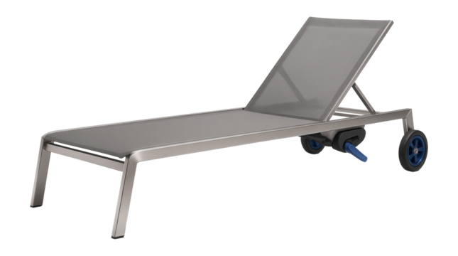 Dual-position chaise lounge with a breathable fabric and wheels for pool deck lounging