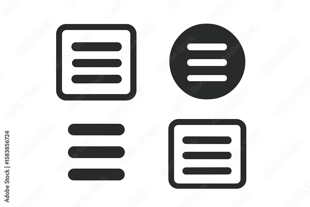 Poster set of 4 modern black hamburger menu icons for website and mobile app ui navigation, minimalist burg