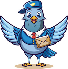 Blue bird mail carrier with envelope postal worker