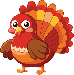 Cartoon turkey bird with colorful tail feathers illustration