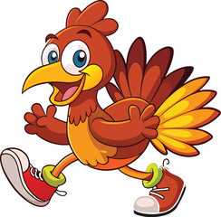 Cheerful cartoon bird running happy