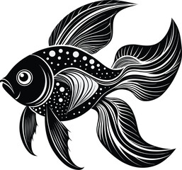 Ornate black fish with flowing fins black and white