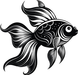 Ornate black fish with flowing fins decorative stylized