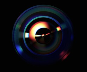 Abstract iridescent circles with glowing lights, 3d render