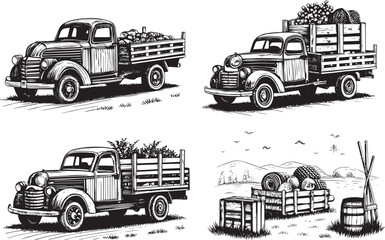 Rusty Farm Truck with Crates – Vintage Countryside Equipment Scene

