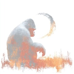 Gorilla with crescent moon, muted colors