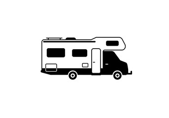 Fototapeta premium A simple black and white line drawing of a recreational vehicle with a door and windows