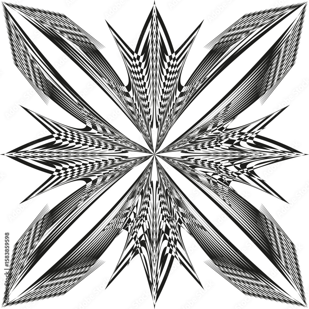 Poster abstract symmetrical pattern. geometric sharp shapes. optical illusion element. vector modern design