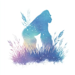 Pastel gorilla silhouette in meadow