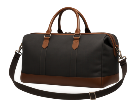 Water-resistant canvas duffel with leather accents and detachable shoulder strap for weekend trips