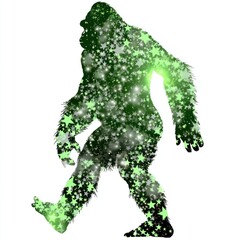 Green, starry, walking ape silhouette