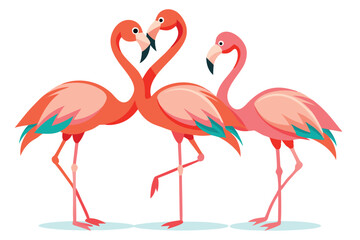 Three Flamingos in Elegant Pose Featuring Vibrant Colors and Graceful Neck Lines