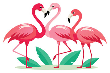 Flamingo Trio Elegant Birdlife Illustration Tropical Scene