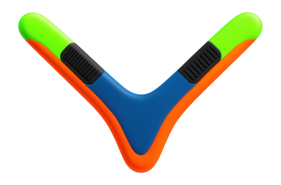 V-shaped boomerang with bright neon colors for visibility in open fields