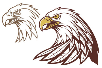 Dynamic Eagle Head Illustrations with Bold Outlines and Contrasting Color Fill