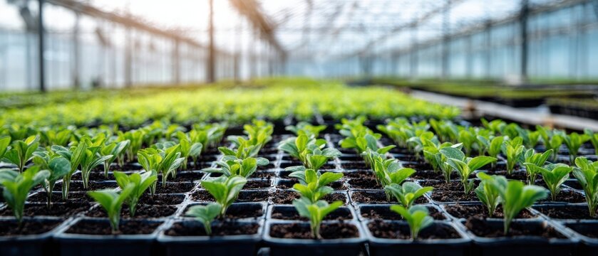 The vibrant seedlings thriving in a sustainable greenhouse environment.