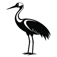 Elegant Silhouette of a Long Legged Bird Standing Tall Against a White Background