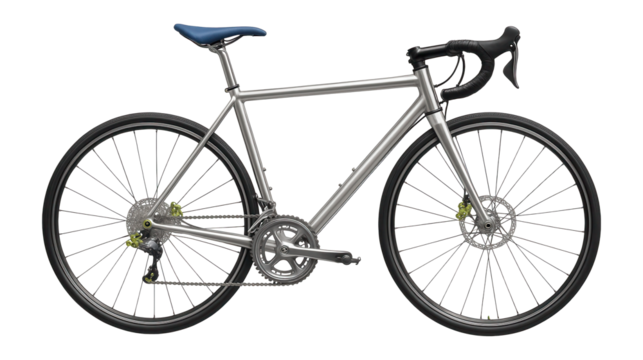 Aluminum road bike with drop handlebars and thin tires for long-distance cycling