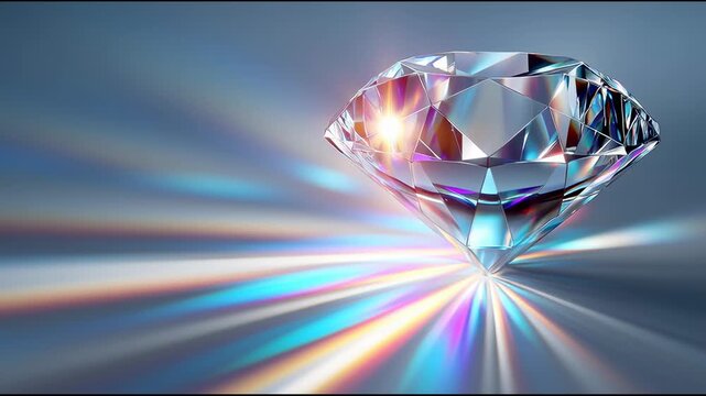 A diamond is shown in a light blue background. The diamond is the main focus of the image, and it is shining brightly. The blue background adds a sense of calmness and serenity to the scene