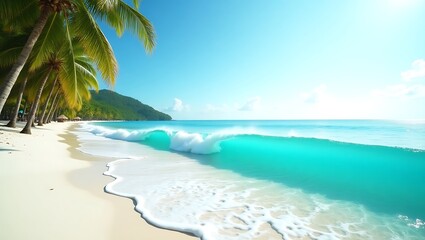 Tropical Paradise Beach Scene with Turquoise Waves