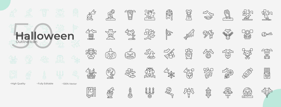 Halloween Line Editable Icons set. Vector illustration in modern thin line style of deposite Halloween icons: halloween, horror, ghost, etc