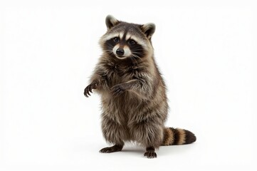 Obraz premium Studio Raccoon Standing, Paws Up, White Background, Cute Animal Portrait