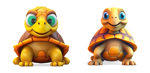 Cute 3D Tortoise Clip art Illustration on Transparent Background