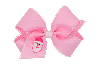 Pink Santa Claus Hair Bow Isolated on White Background