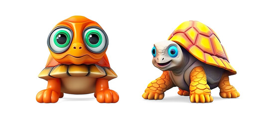 Cute 3D Tortoise Clip art Illustration on Transparent Background