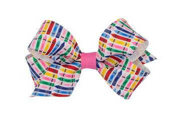 Colorful Crayon Pattern Hair Bow Isolated on White Background