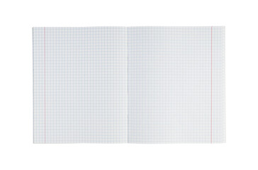 A checkered notebook with open pages on an isolated white background, ideal for notes and general use. It is versatile for education, office tasks, and creative projects with its grid layout.