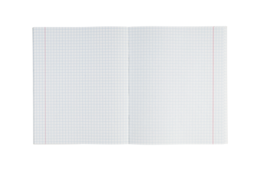 A checkered notebook with open pages on an isolated white background, ideal for notes and general use. It is versatile for education, office tasks, and creative projects with its grid layout.