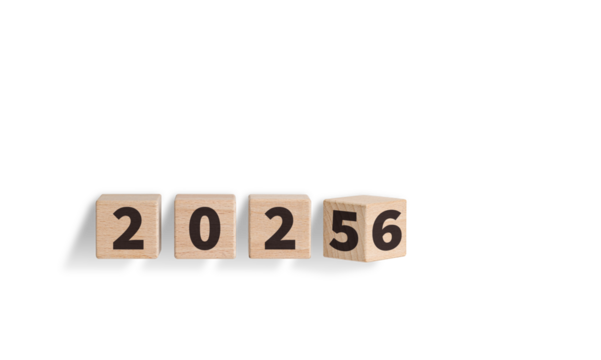 Wooden blocks with "2025-2026" text on a white background enhance New Year celebrations. Their wooden texture brings a cozy feel to holiday decorations.