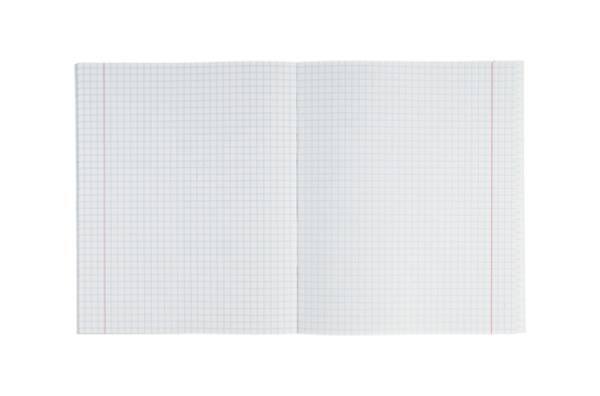 A checkered notebook with open pages on an isolated white background, ideal for notes and general use. It is versatile for education, office tasks, and creative projects with its grid layout.
