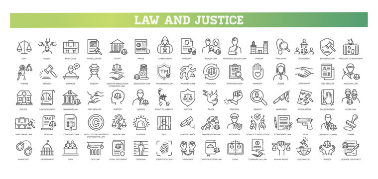 Law and Justice line icons