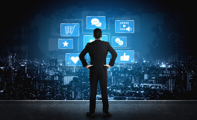 Icons representing social media interaction, communication, and engagement. Social media builds...