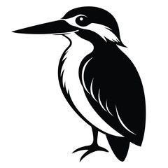Striking Black and White Illustration of a Kingfisher Bird in Profile Detailed Bird Design