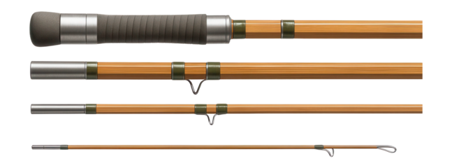 Four-section bamboo plug-in rod with silk thread wraps for traditional fly fishing