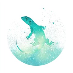 Fototapeta premium Teal lizard in a cosmic circle