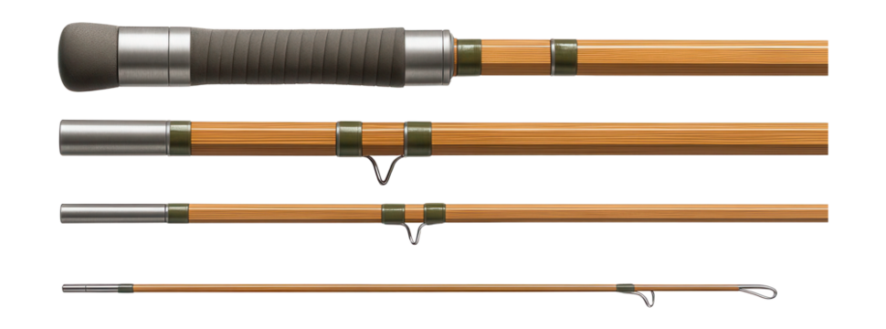 Four-section bamboo plug-in rod with silk thread wraps for traditional fly fishing