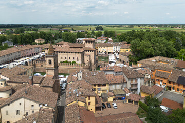 Aerial view of Fontanellato, an historic town near Parma famous for Rocca Sanvitale fortress, Emilia-Romagna, Italy