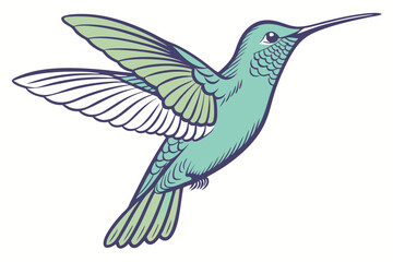 Stylized Teal and Green Hummingbird with Intricate Wing Detail Illustration