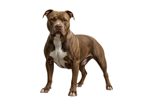 Studio shot Brown pit bull poses against black