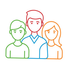 Fototapeta premium Colorful Outline Illustration of Three People Standing Together Diversity Concept