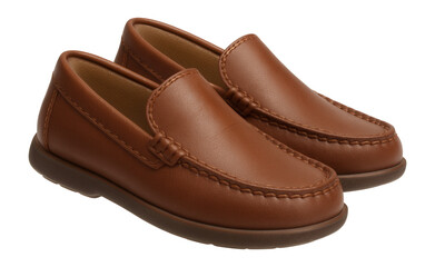 Boys' brown leather loafers with stitched seams and slip-on design