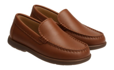 Boys' brown leather loafers with stitched seams and slip-on design