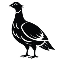 Stylized Black Silhouette of a Partridge on a White Background, Elegant and Simple Bird Illustration