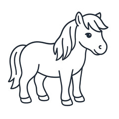 Obraz premium Cartoon pony with flowing mane standing on white background 